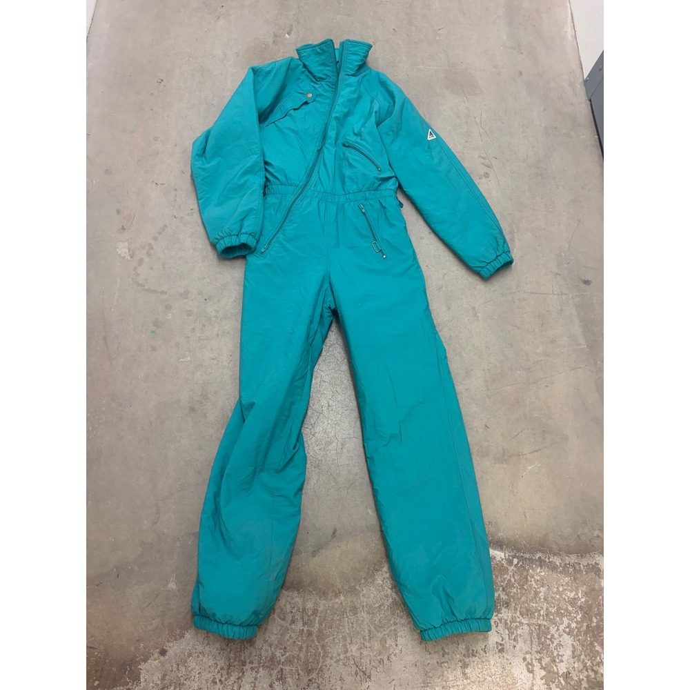 Vintage Alpine Teal Green One Piece Ski Suit Women Size 10 Retro Snow Suit Gaper